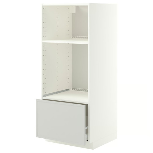 METOD/MAXIMERA High cab for oven/micro w drawer, white/Aspudden light grey, 60x60x140 cm