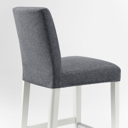 BERGMUND Bar stool with backrest, white, Gunnared medium grey, 62 cm