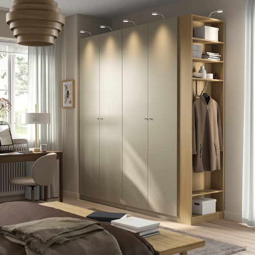 PAX / FORSAND Wardrobe combination, grey-beige grey-beige/oak effect, 220x60x236 cm