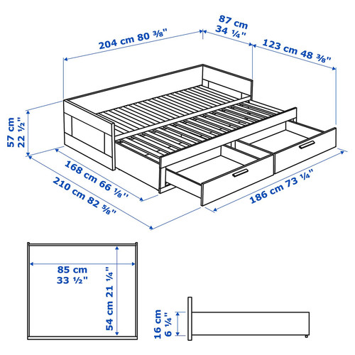 BRIMNES Day-bed w 2 drawers/2 mattresses, white/Åfjäll firm, 80x200 cm