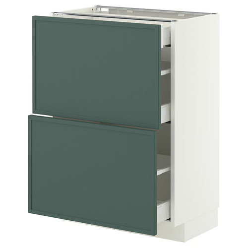 METOD/MAXIMERA Base cab with 2 fronts/3 drawers, white/Aspudden dark grey-green, 60x37 cm