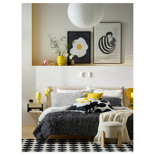 BJÖRKGRÅMAL Duvet cover and 2 pillowcases, black white/dotted, 200x200/50x60 cm