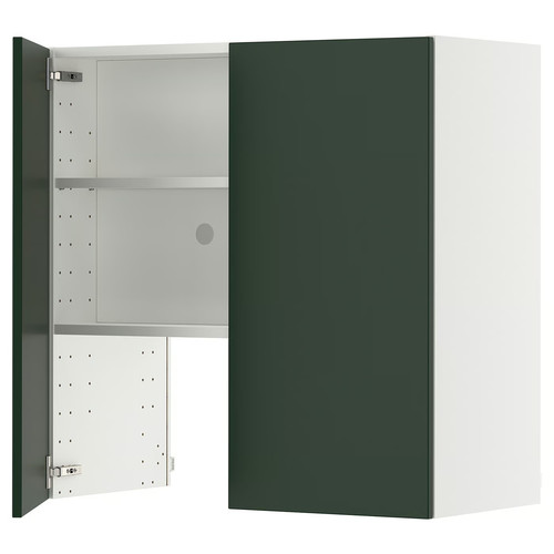 METOD Wall cb f extr hood w shlf/door, white/Havstorp deep green, 80x80 cm
