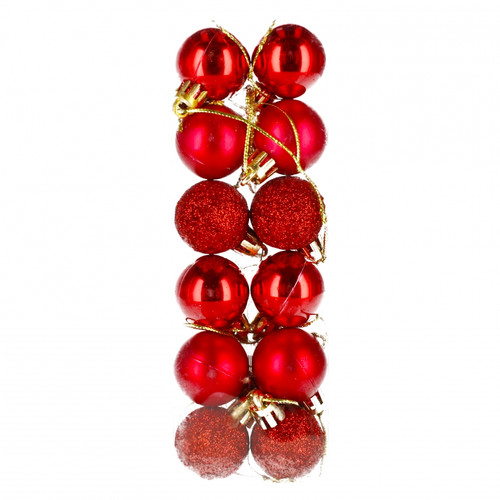 Mini Christmas Tree Bauble Ornaments, Red, Pack of 12
