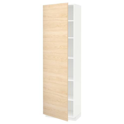 METOD High cabinet with shelves, white/Askersund light ash effect, 60x37x200 cm