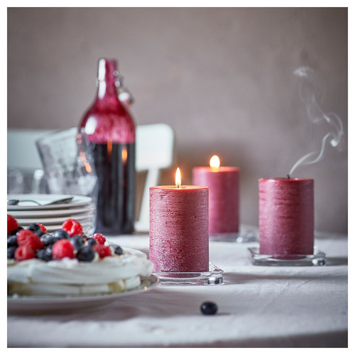 STÖRTSKÖN Scented pillar candle, Berries/red, 30 hr, 3 pack