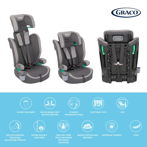 Graco Eldura i-Size Car Seat, Midnight, 76−150 cm/15m-12y