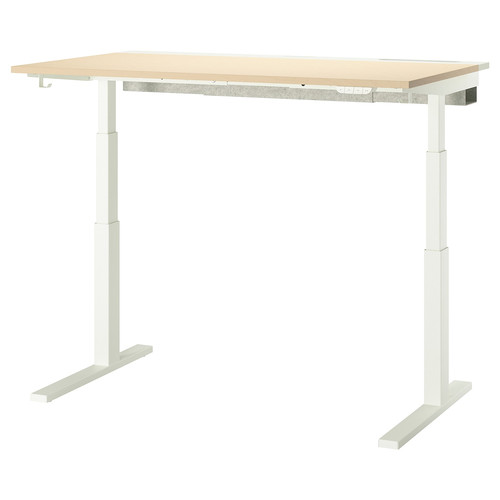 MITTZON Desk sit/stand, electric birch veneer/white, 140x80 cm