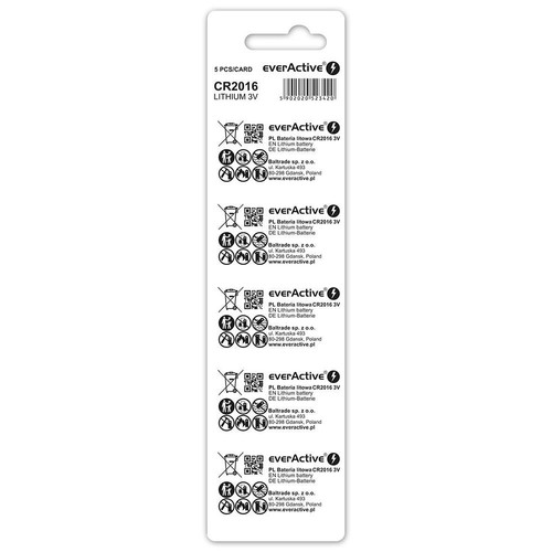 EverActive Lithium Batteries 3V CR2016, 5 pack