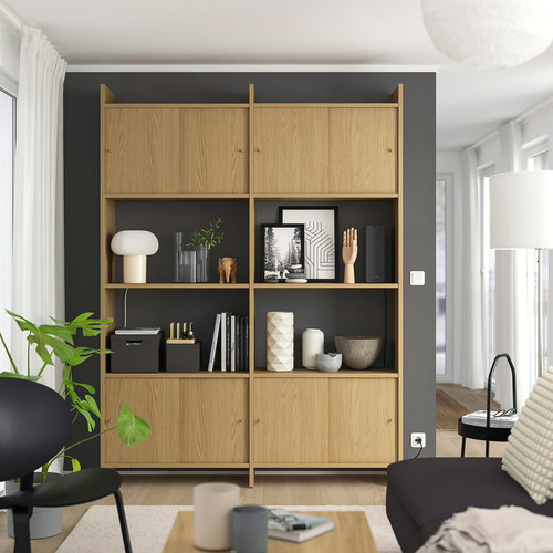 LÅDMAKARE Storage combination w sliding doors, with 2 shelves/oak effect, 159x35x212 cm