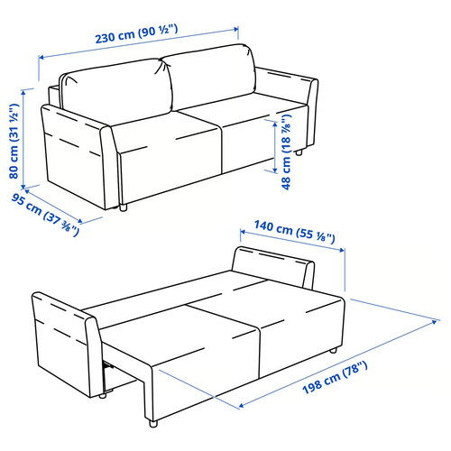 BRISSUND 3-seat sofa-bed, Hakebo light turquoise