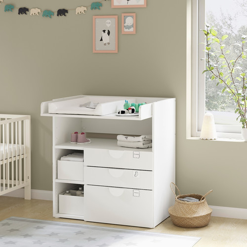 SMÅSTAD Changing table, white with frame, with 3 drawers, 90x79x100 cm