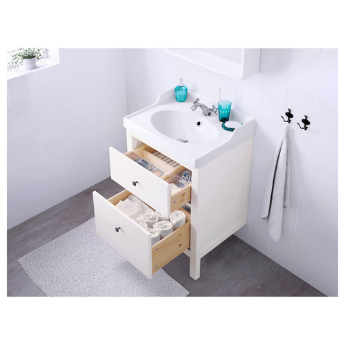 HEMNES / RÄTTVIKEN Wash-stand with 2 drawers, white, Runskär tap, 62x49x89 cm