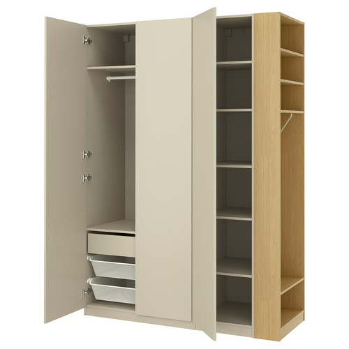 PAX / FORSAND Wardrobe combination, grey-beige grey-beige/oak effect, 170x60x236 cm