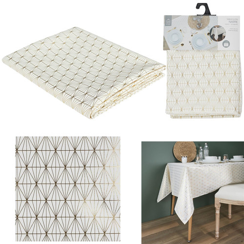 Tablecloth Geometric Dore 140x250cm, white/gold