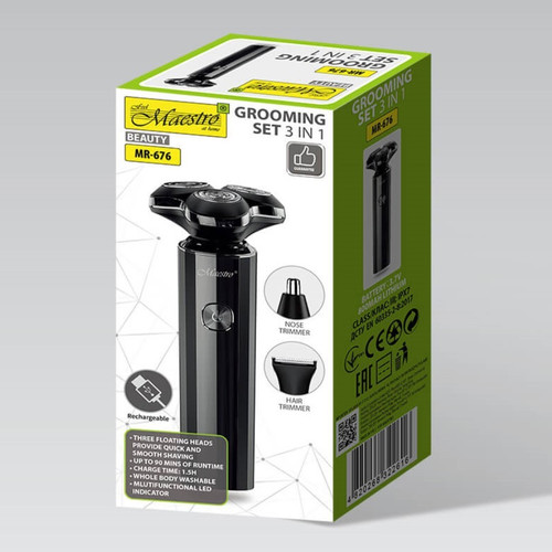 Feel Maestro 3-in-1 USB-C Rechargeable Shaver & Grooming Set MR-676