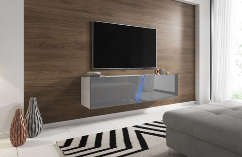 Wall-mounted TV Cabinet Slant 160, matt white/high-gloss grey, LED EU