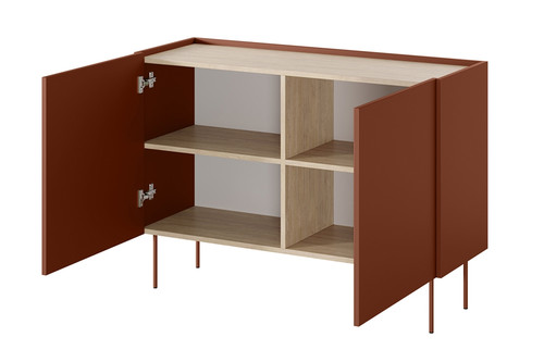 Two-Door Cabinet Desin 120, ceramic red/nagano oak