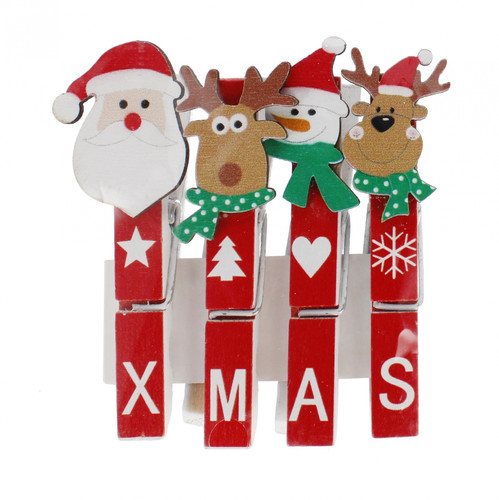 Decorative Christmas Clothespins, 7 cm, Mixed Designs, 4 pcs