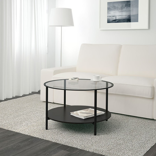 VITTSJÖ Coffee table, black-brown, glass, 75 cm