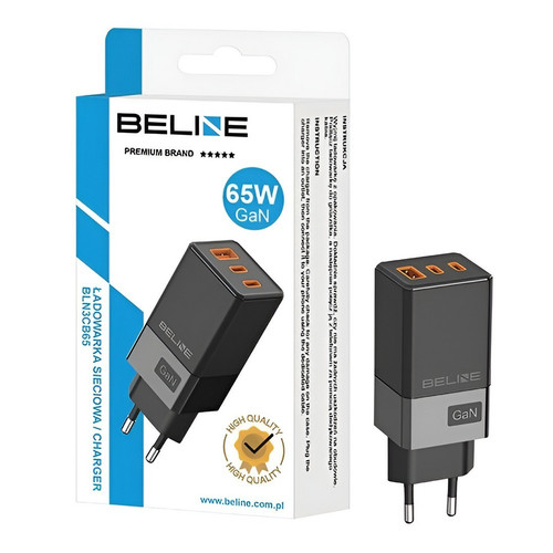 Beline Wall Charger EU Plug 65W GaN 2xUSB-C +USB-A only head, black