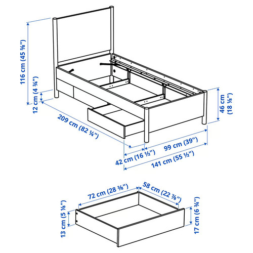 TONSTAD Bed frame with storage, oak veneer, 90x200 cm