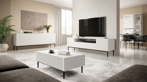 Four-Door Cabinet Nicole 200cm, matt white, black legs