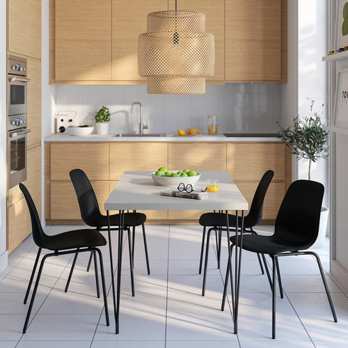 SKÅLSTA Table and 4 chairs, light grey-beige hairpin black-grey/plastic black tubular metal/black-grey, 140x80 cm