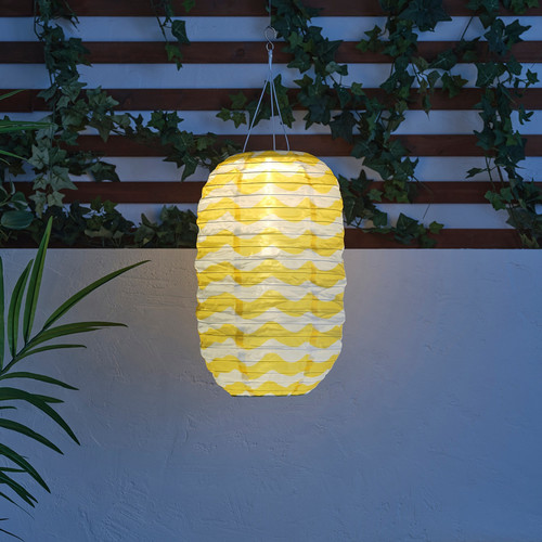 SOLVINDEN LED solar-powered pendant lamp, outdoor oval/yellow waves, 43 cm