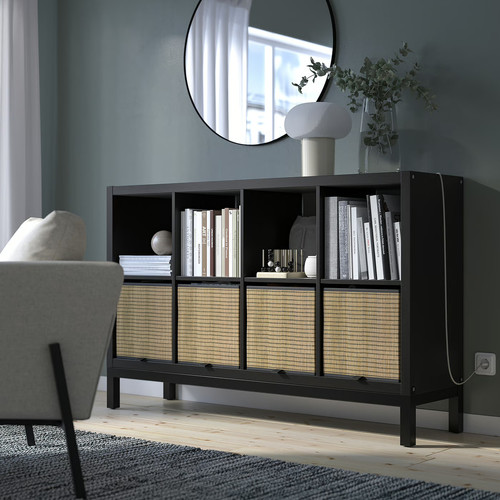 KALLAX Shelving unit with underframe, black-brown/black, 147x94 cm