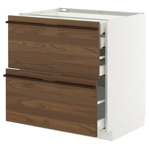 METOD/MAXIMERA Base cb 2 frnts/2 low/1 md/1 hi drw, white/Stensta dark brown ash veneer, 80x60 cm
