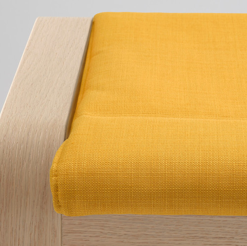 POÄNG Footstool, white stained oak veneer, Skiftebo yellow