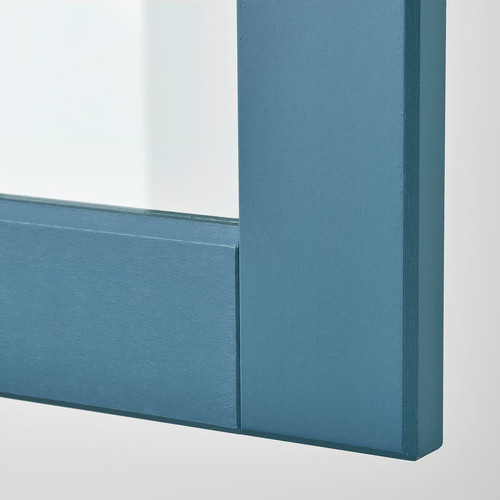 METOD Wall cabinet w shelves/2 glass drs, white/Lerhyttan blue, 60x80 cm