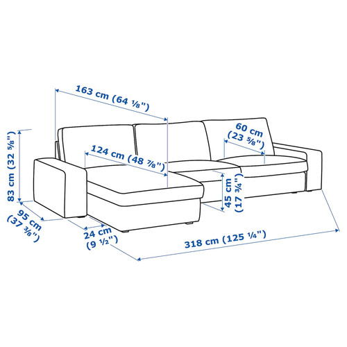 KIVIK 4-seat sofa with chaise longue, Tresund anthracite