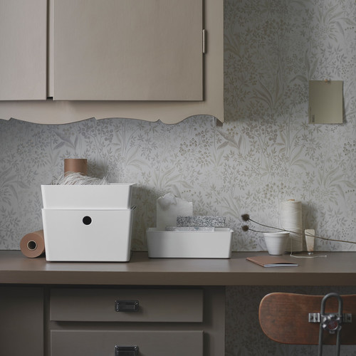 KUGGIS Box with lid, white, 26x35x15 cm