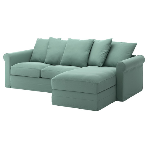 GRÖNLID Cover for 3-seat sofa, with chaise longue/Ljungen light green