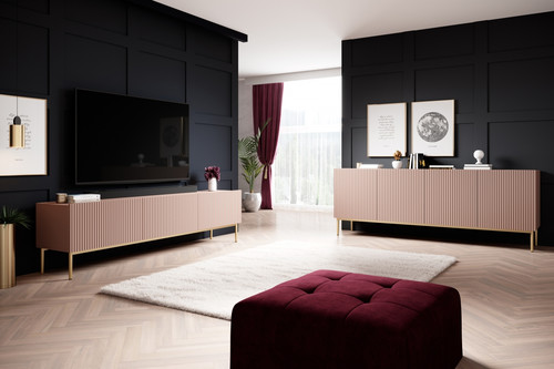TV Cabinet Nicole 200 cm, antique pink, gold legs