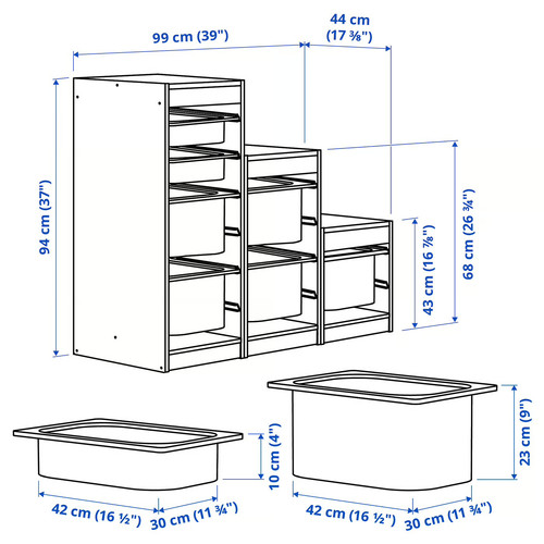 TROFAST Storage combination with boxes, white white/multicolour, 99x44x94 cm