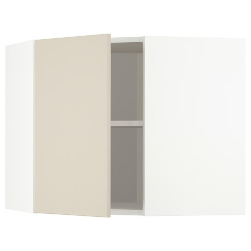 METOD Corner wall cabinet with shelves, white/Havstorp beige, 68x60 cm