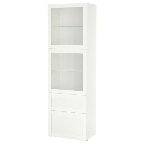 BESTÅ Storage combination w/glass doors, white, Hanviken white, clear glass, 60x42x192 cm