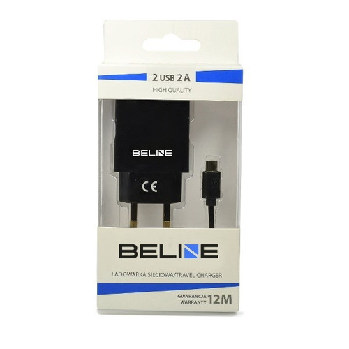 Beline Wall Charger EU Plug 2x USB + USB-C 2A, black