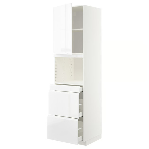 METOD / MAXIMERA Hi cab f micro combi w door/3 drwrs, white/Voxtorp high-gloss/white, 60x60x220 cm