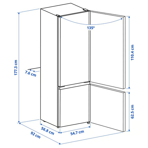 LAGAN Fridge/freezer, freestanding/white, 197/65 l