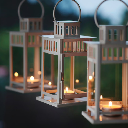 BORRBY Lantern for tealight, in/outdoor white, 20 cm