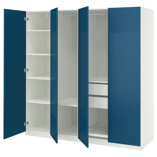 PAX / FYRUDDEN Wardrobe combination, white/blue, 200x60x201 cm
