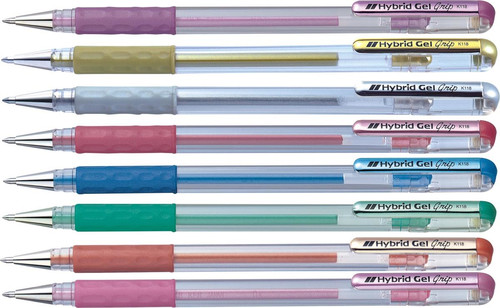 Pentel Hybrid Gel Grip 0.8mm K118 12pcs, silver ink