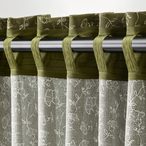 TRYSTÄVMAL Curtains, 1 pair, green/white, 145x300 cm