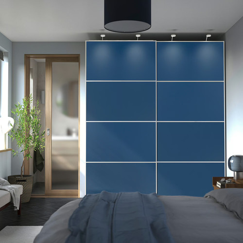 MEHAMN Pair of sliding doors, aluminium/double sided blue, 200x236 cm