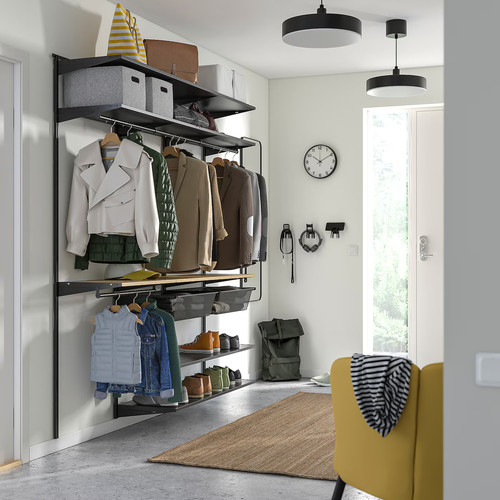 BOAXEL Wardrobe combination, anthracite/oak, 187x40x201 cm