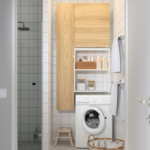 ENHET Storage combination for laundry, white/oak effect, 90x32x180 cm